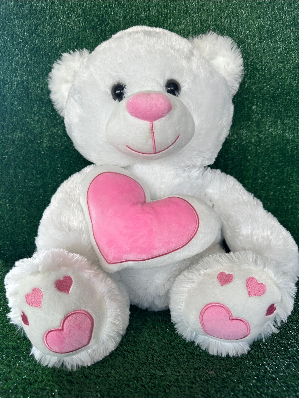 White and Pink Heart Plush Teddy Bear - Kids Stuffed Animal
